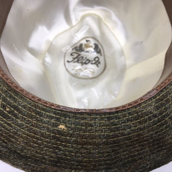 Vintage Fifth Avenue New York Flip It Wool Tweed Fedora Trilby Hat Brown Sz 7 - Picture 9 of 12